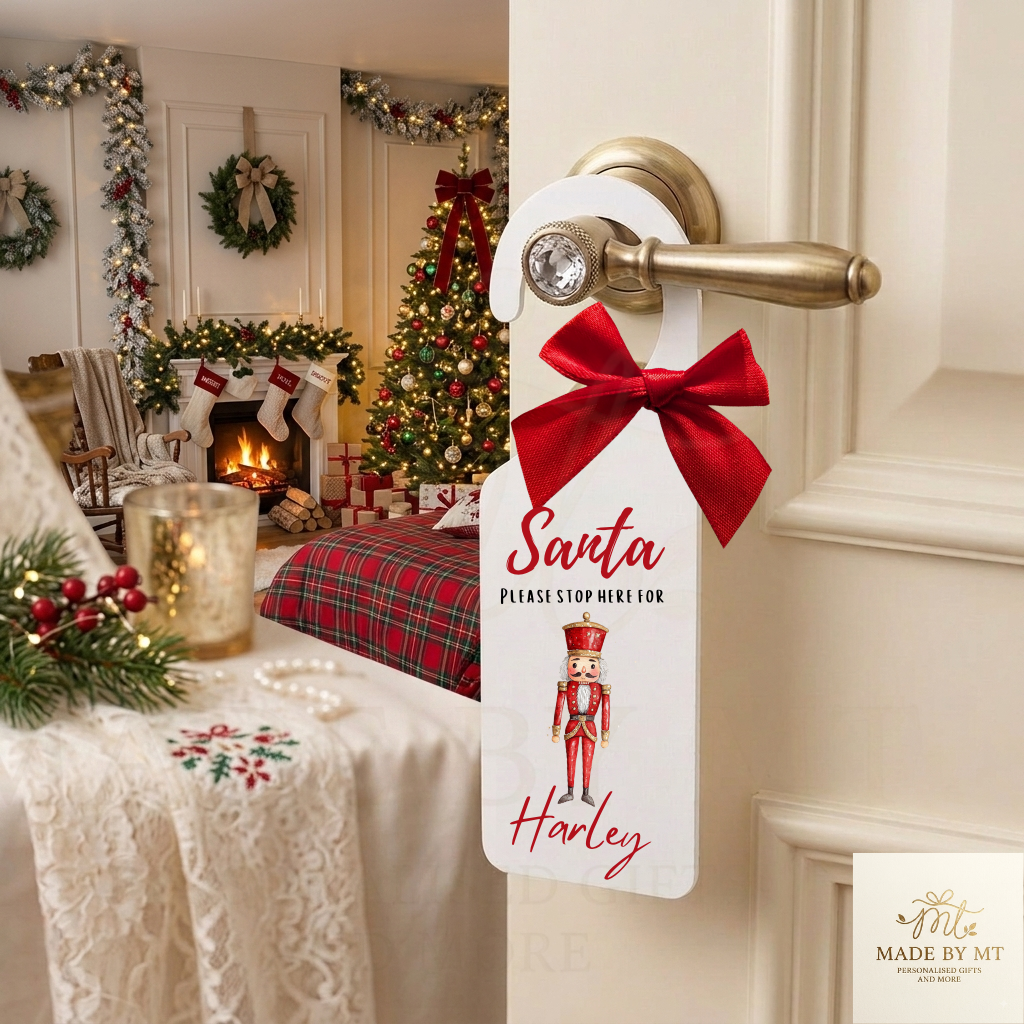 Santa, please stop here door hanger