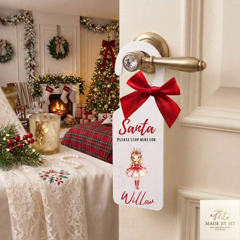 Santa, please stop here door hanger